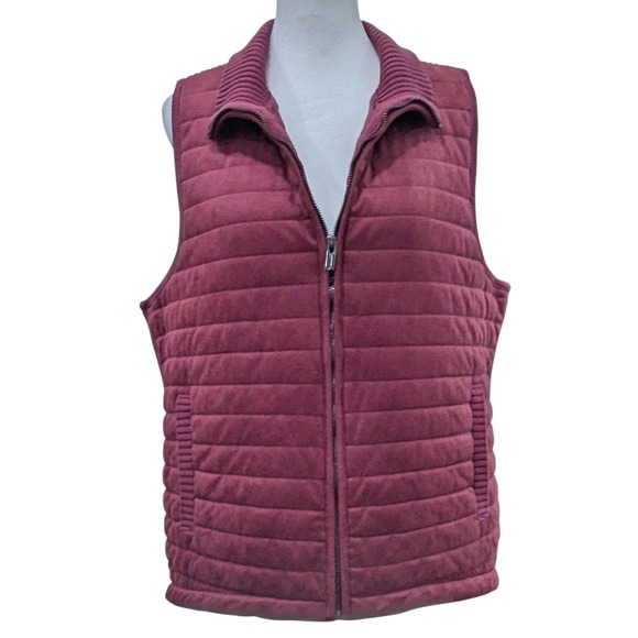Jones New York Jackets & Blazers - Jones‎ New York Vest XL Faux Suede Zip Front Sweater Back Maroon Quilted Dressy